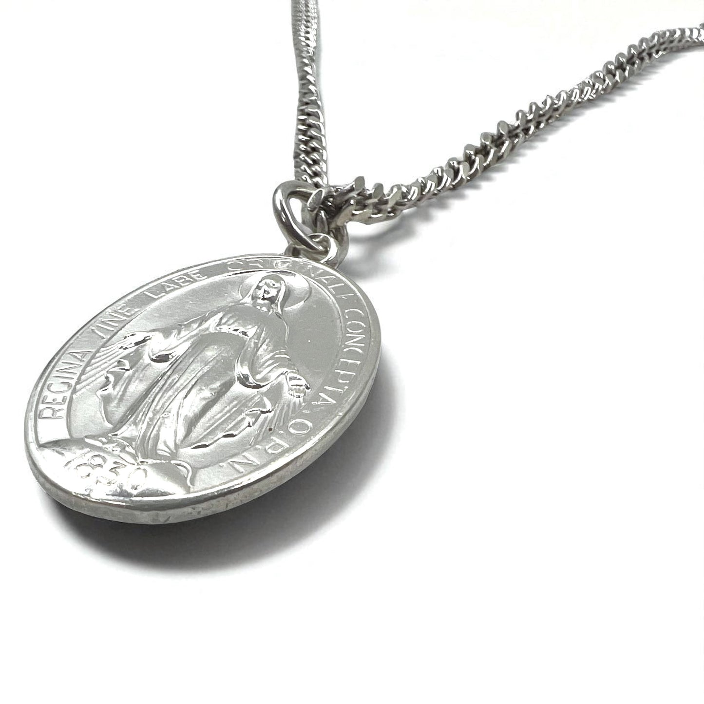 Vintage Virgin Mary Medal Silver Necklace 聖母 マリア オーバルコイン ネックレス シルバー 925 ITALY 喜平チェーン