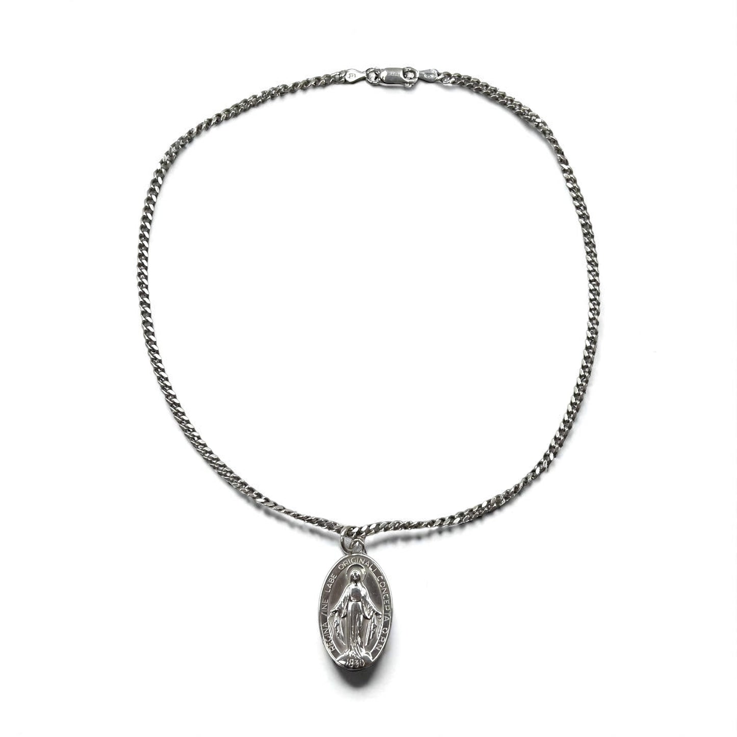 Vintage Virgin Mary Medal Silver Necklace 聖母 マリア オーバルコイン ネックレス シルバー 925 ITALY 喜平チェーン