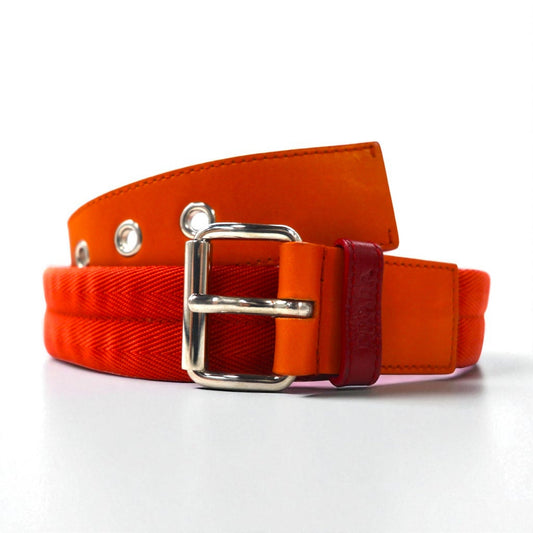 PRADA ナイロンキャンバス ベルト LOGO LOOP UTILITY BELT 38/95 オレンジ レザー切り替え 4C2855 イタリア製