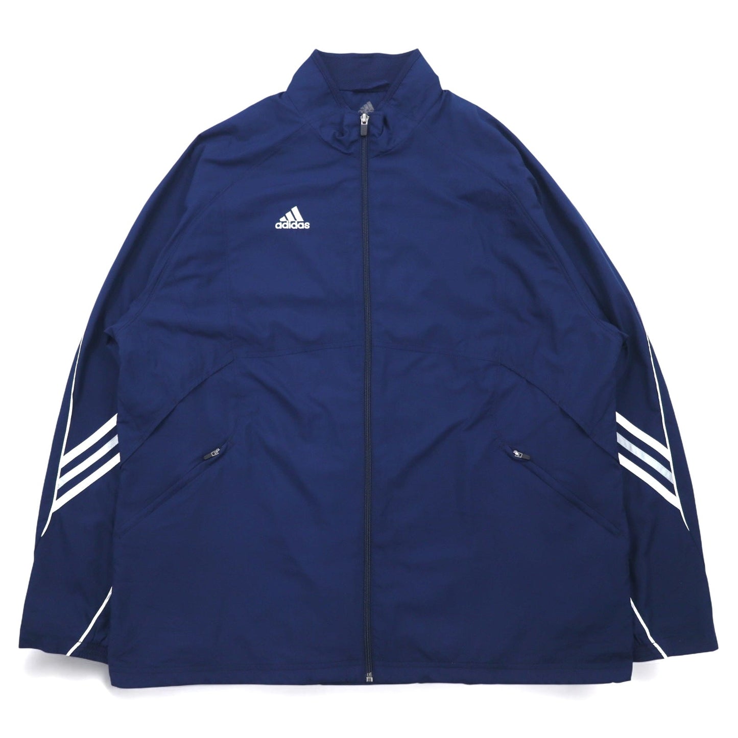adidas 00年代 ナイロンジャケット トラックジャケット ジャージ L ネイビー ワンポイントロゴ刺繍