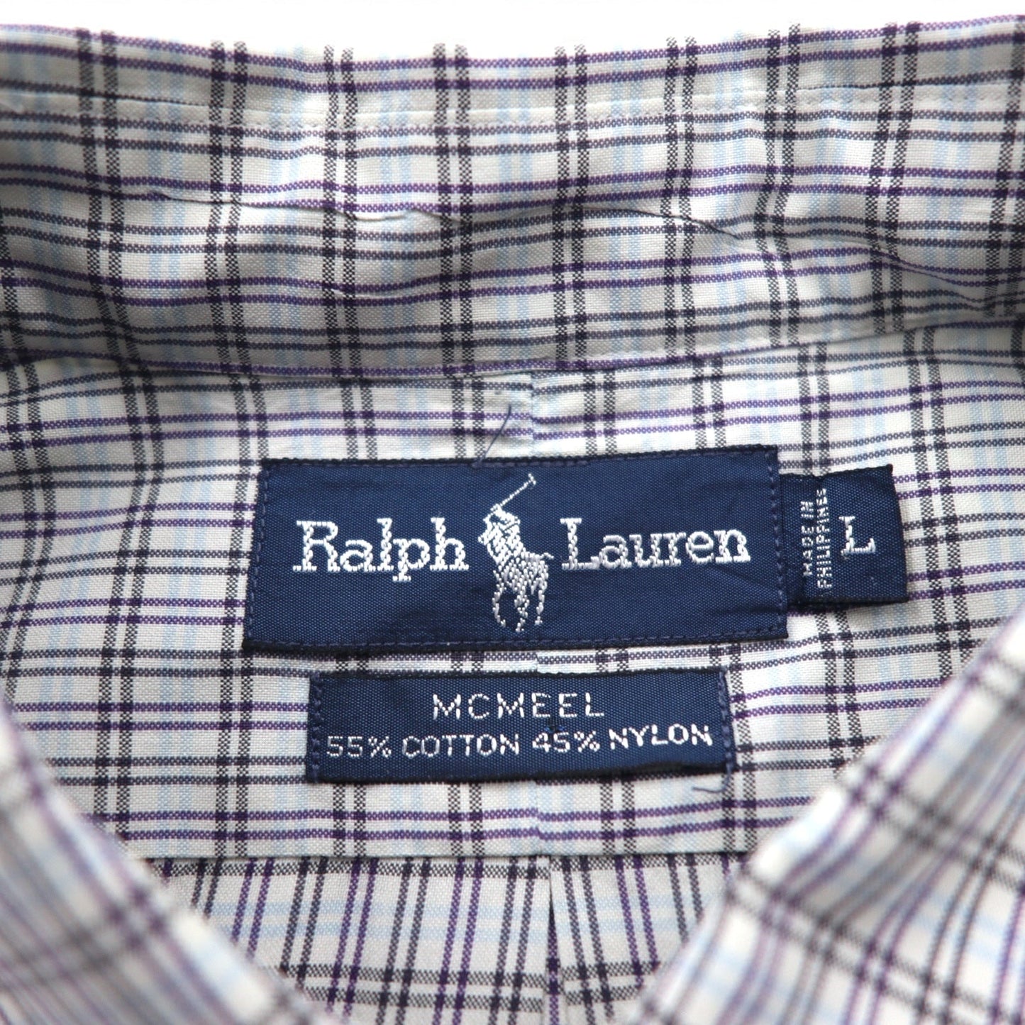 RALPH LAUREN 90年代 MCMEEL ビッグサイズ ボタンダウンシャツ L ブルー チェック スモールポニー刺繍
