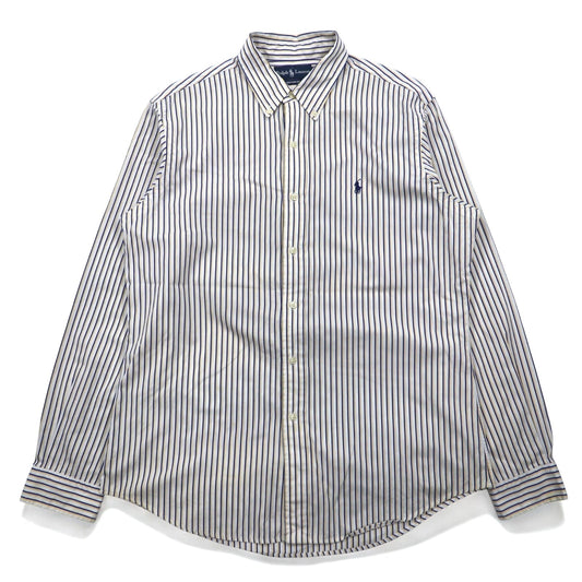 RALPH LAUREN 90年代 ビッグサイズ ボタンダウンシャツ L ホワイト ブルー ストライプ CUSTOM FIT