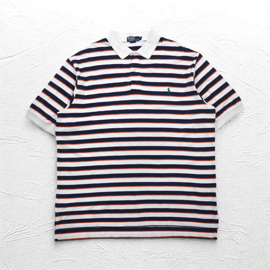 Polo by Ralph Lauren ボーダー ポロシャツ 2XL TALL ホワイト ネイビー スモールポニー刺繍 ビッグサイズ