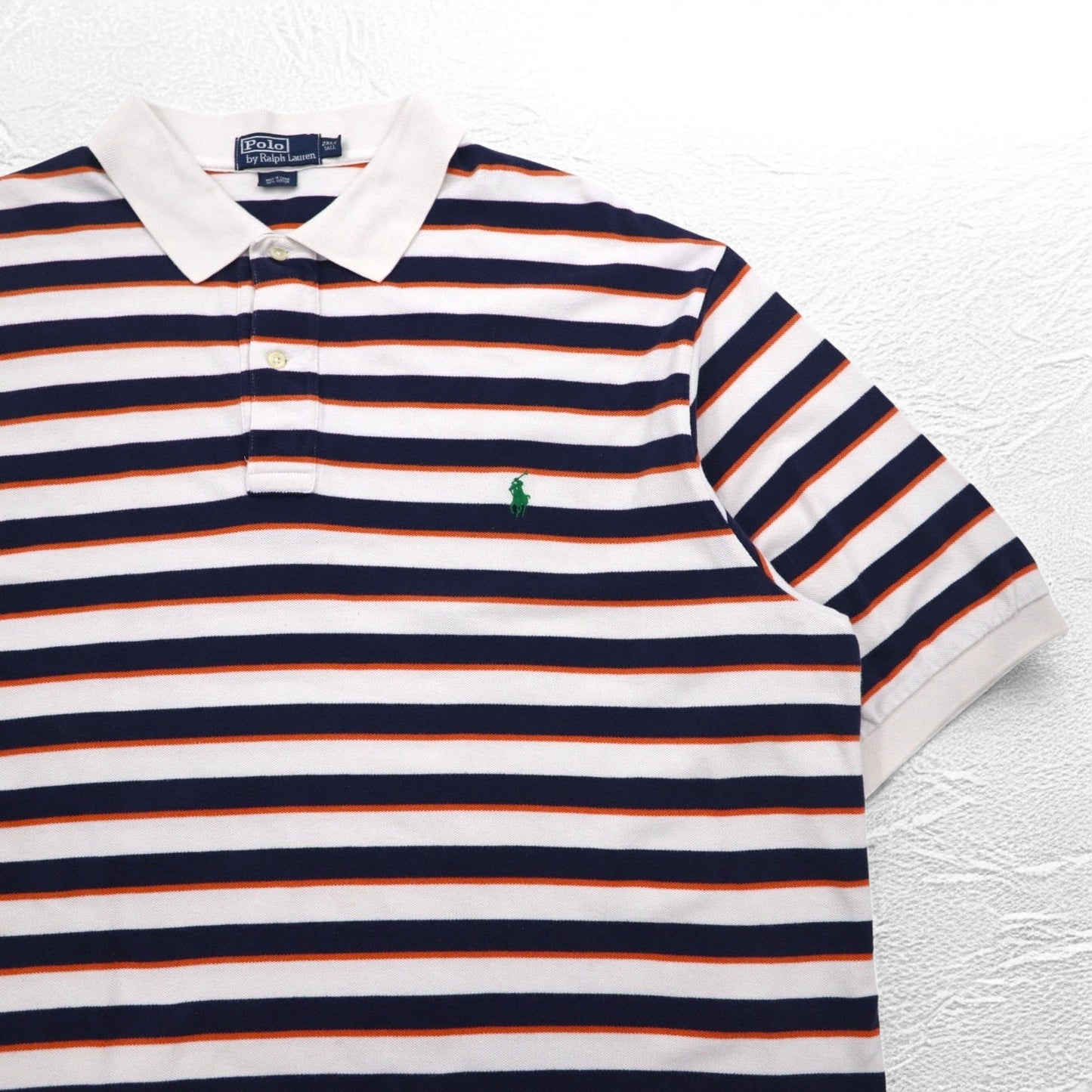 Polo by Ralph Lauren ボーダー ポロシャツ 2XL TALL ホワイト ネイビー スモールポニー刺繍 ビッグサイズ
