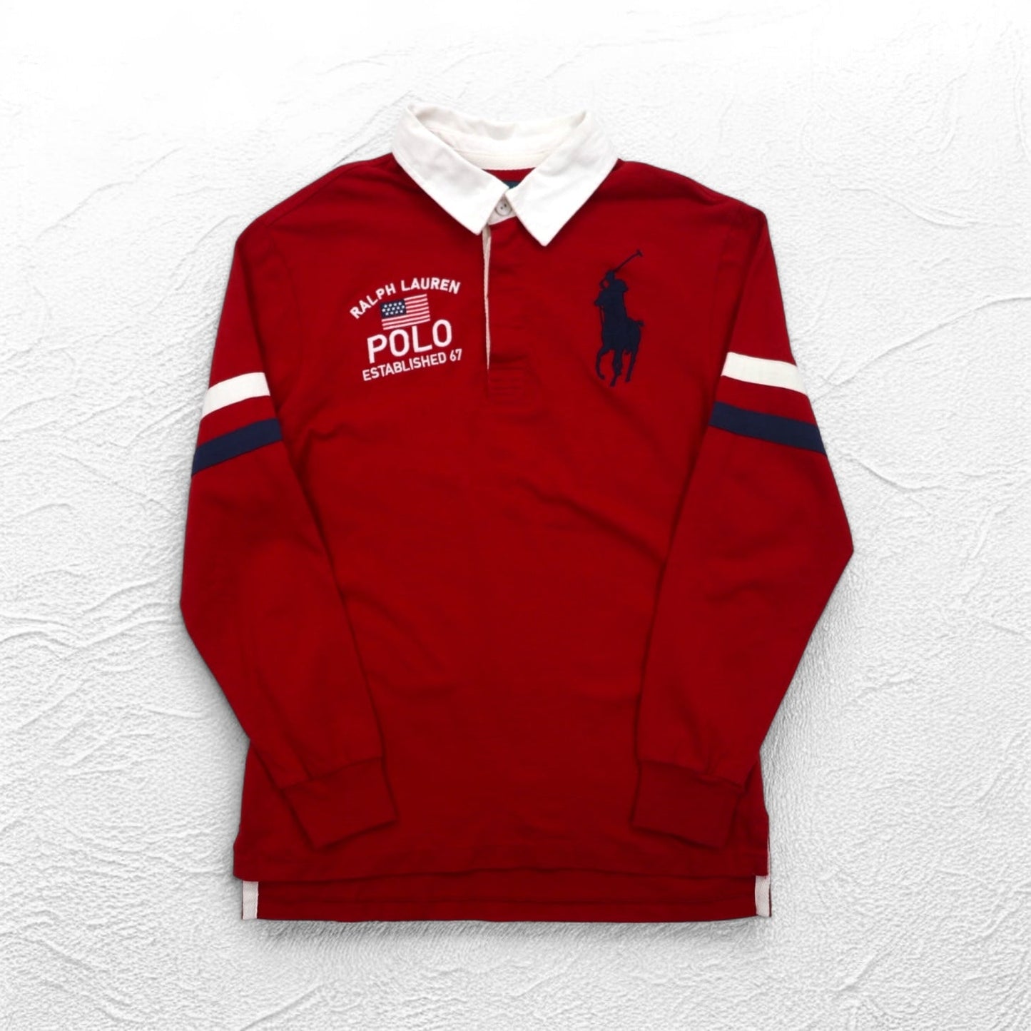 Polo by Ralph Lauren ビッグポニー刺繍 ラガーシャツ S レッド コットン 星条旗