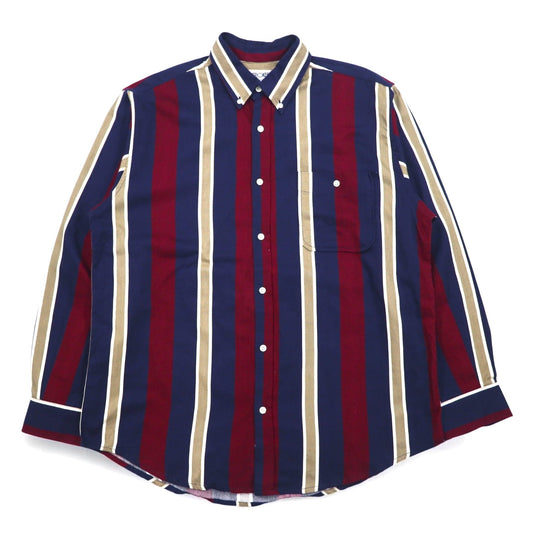 Vintage 90s Stripe Button Down Shirt Shirt CHEROKEE ボタンダウンシャツ L ネイビー ストライプ トルコ製