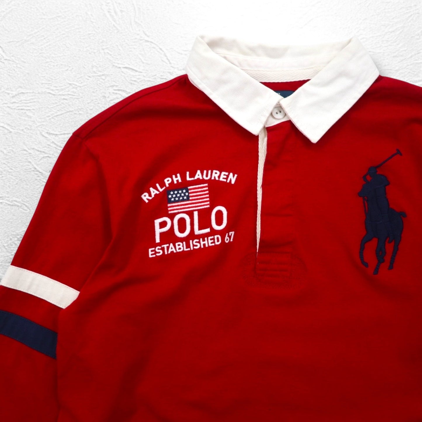 Polo by Ralph Lauren ビッグポニー刺繍 ラガーシャツ S レッド コットン 星条旗