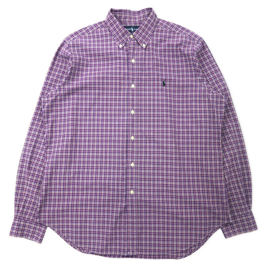 RALPH LAUREN ボタンダウンシャツ L パープル チェック コットン CUSTOM FIT スモールポニー刺繍