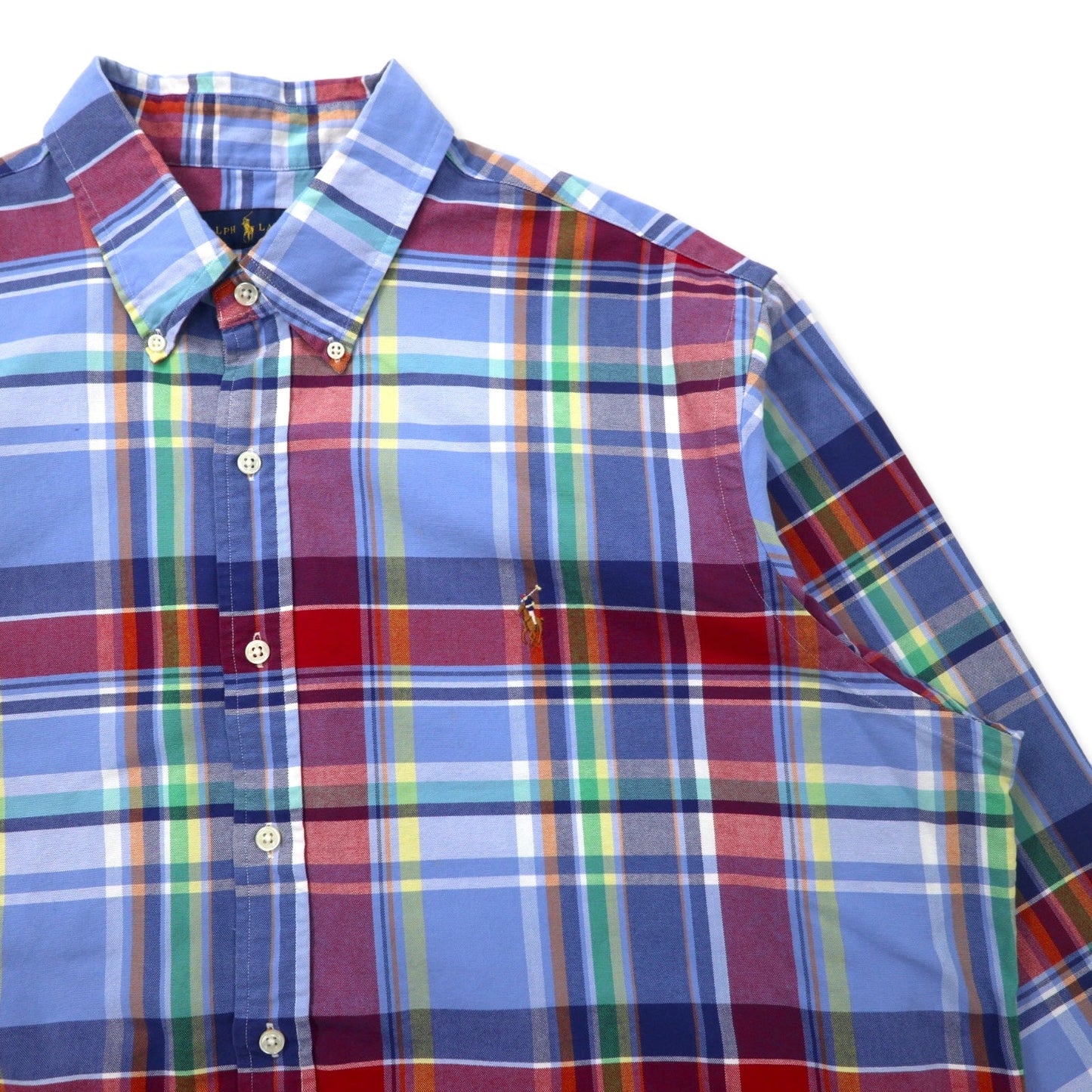 RALPH LAUREN ボタンダウンシャツ XXL ブルー チェック コットン スモールポニー刺繍