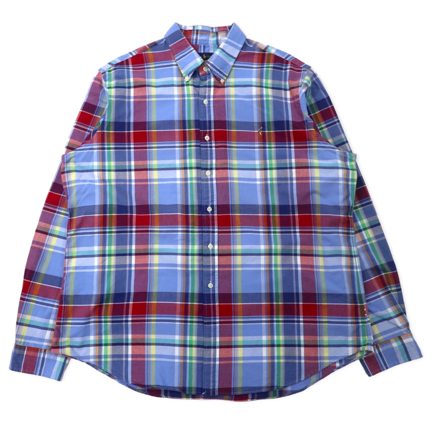 RALPH LAUREN ボタンダウンシャツ XXL ブルー チェック コットン スモールポニー刺繍