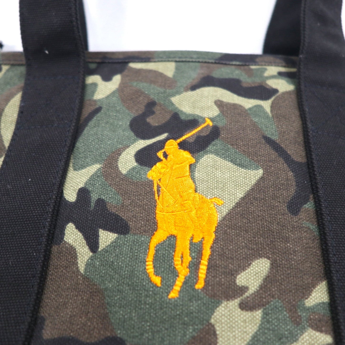 POLO RALPH LAUREN トートバッグ ミディアム カモフラ カーキ ブラック ポニー 刺繍 キャンバス