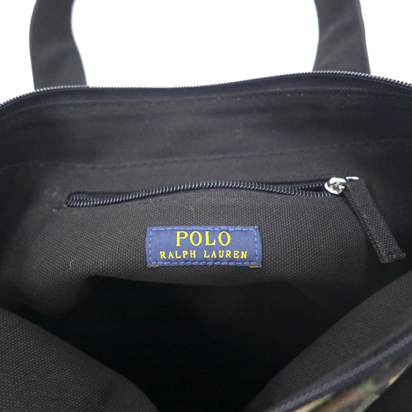 POLO RALPH LAUREN トートバッグ ミディアム カモフラ カーキ ブラック ポニー 刺繍 キャンバス