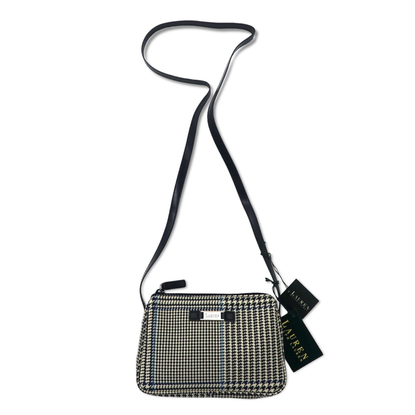 LAUREN RALPH LAUREN ガンクラブチェック ショルダーバッグ ポシェット ホワイト ナイロンキャンバス レザー ロゴプレート 未使用品