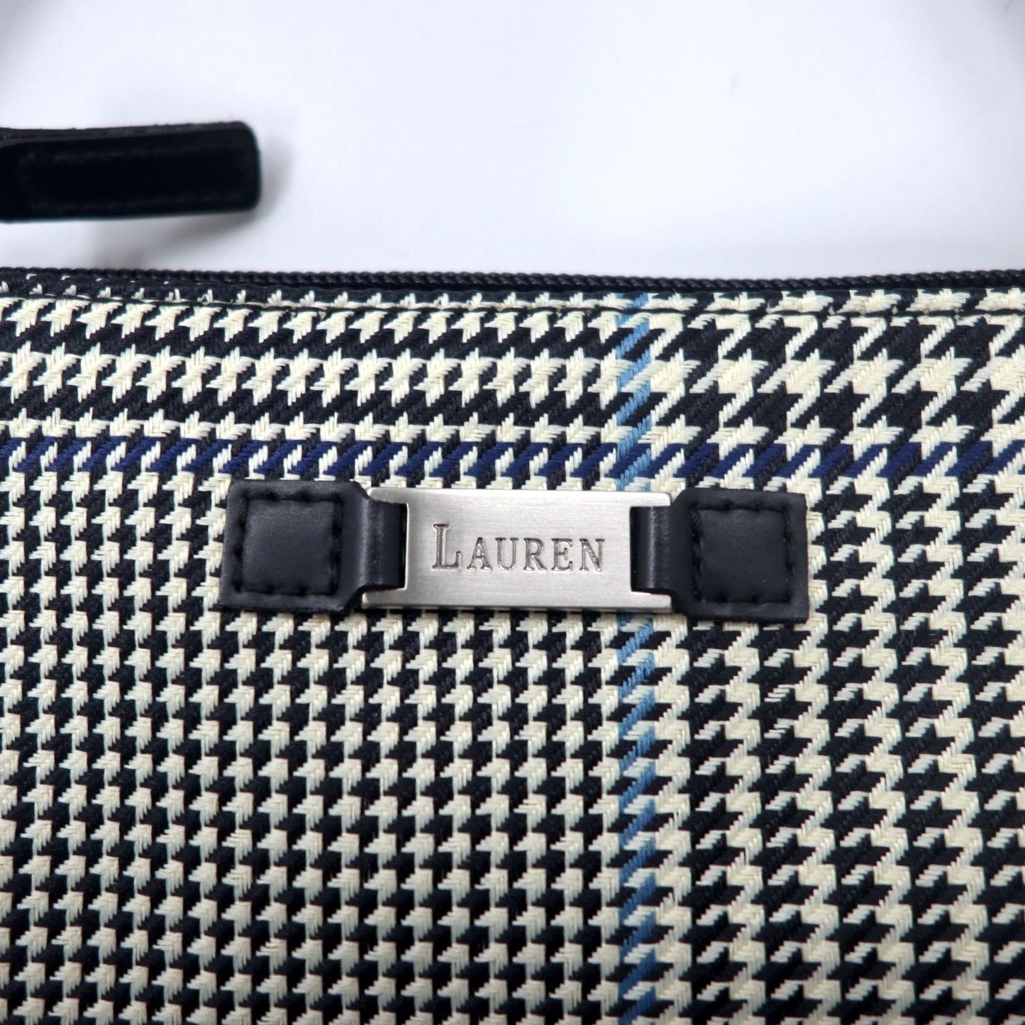 LAUREN RALPH LAUREN ガンクラブチェック ショルダーバッグ ポシェット ホワイト ナイロンキャンバス レザー ロゴプレート 未使用品