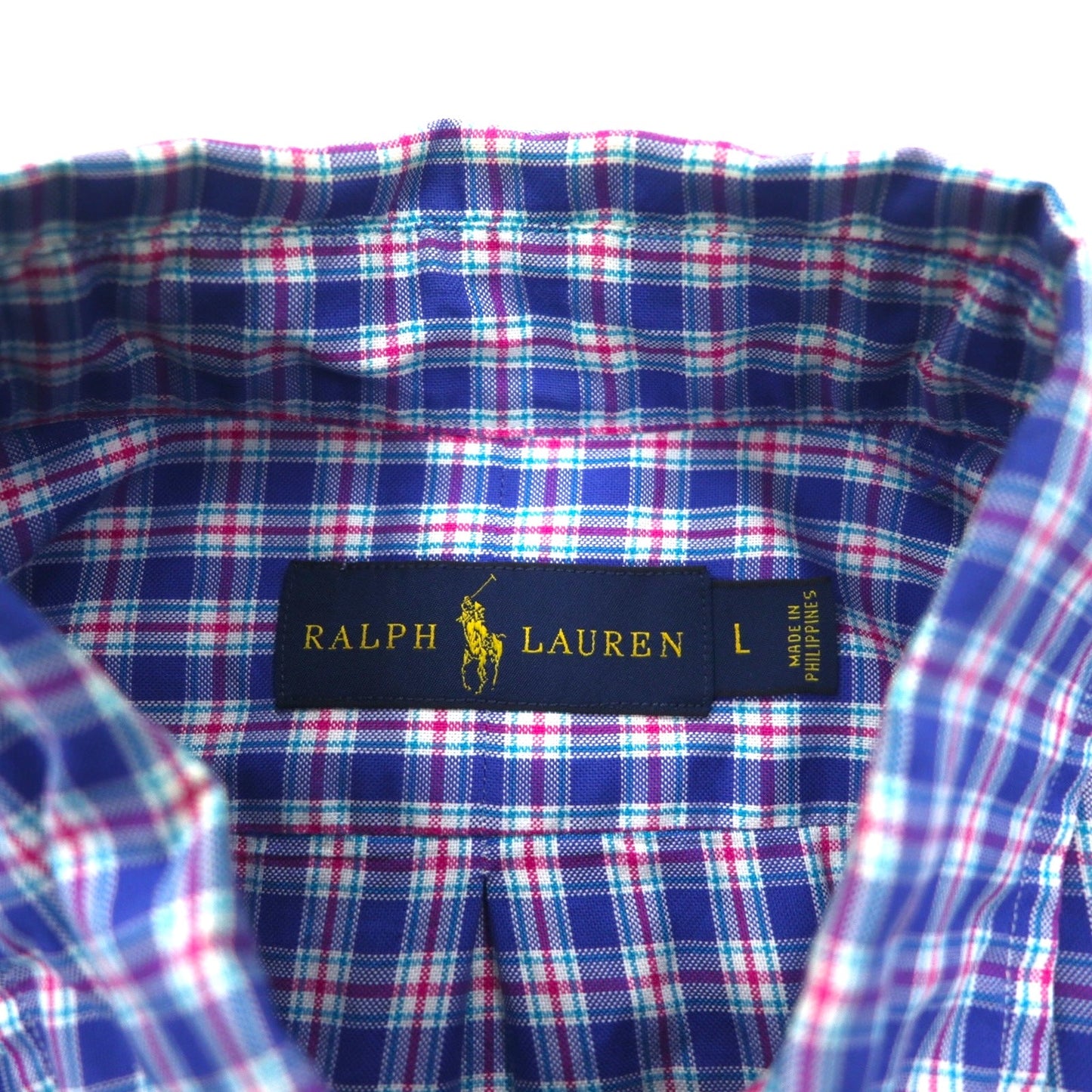 RALPH LAUREN ボタンダウンシャツ L ブルー チェック ビッグサイズ スモールポニー刺繍
