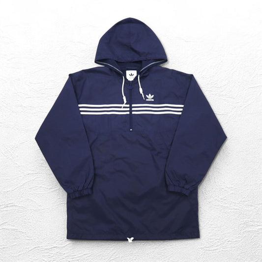 adidas 90年代 ハーフジップ アノラックパーカー XL ネイビー ナイロン メッシュライナー 3ストライプ トレフォイルロゴ