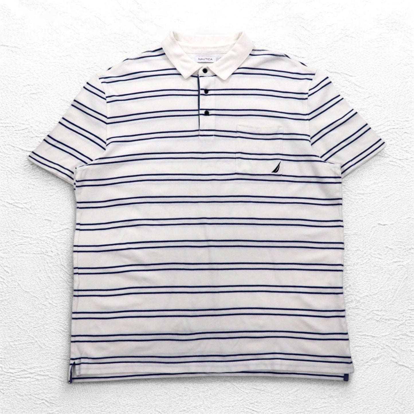 NAUTICA ボーダー ポロシャツ 3XL ホワイト ネイビー 鹿の子 ビッグサイズ ワンポイントロゴ刺繍