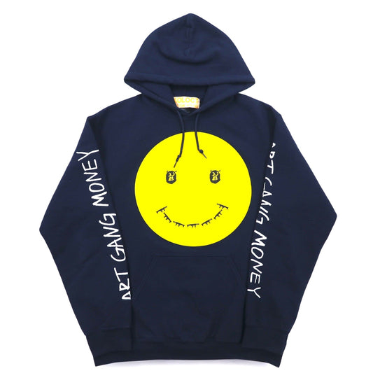 SKOLOCT TSUYOSHI NAKANO プルオーバー パーカー M ネイビー スマイリー ART GANG MONEY プリント 日本製