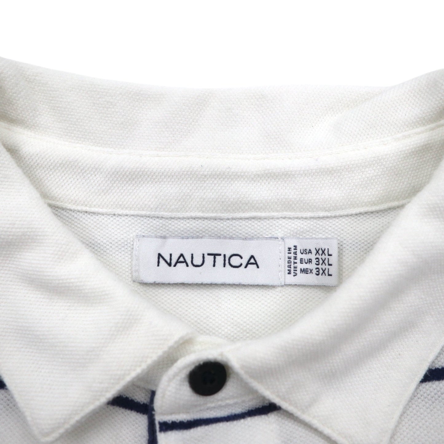 NAUTICA ボーダー ポロシャツ 3XL ホワイト ネイビー 鹿の子 ビッグサイズ ワンポイントロゴ刺繍