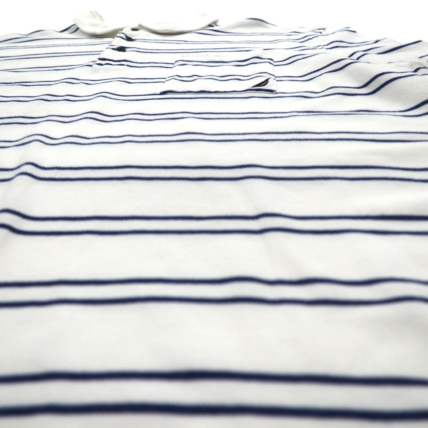 NAUTICA ボーダー ポロシャツ 3XL ホワイト ネイビー 鹿の子 ビッグサイズ ワンポイントロゴ刺繍