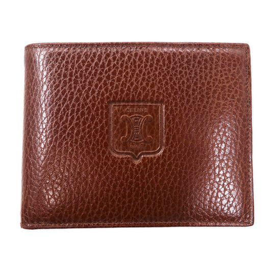 CELINE 2つ折り財布 ブラウン レザー型押し トリオンフ刻印 オールド 未使用品