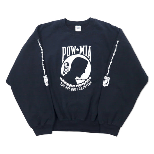 GILDAN プリント スウェット 2XL ブラック コットン 裏起毛 両面プリント POW MIA ベトナム戦争