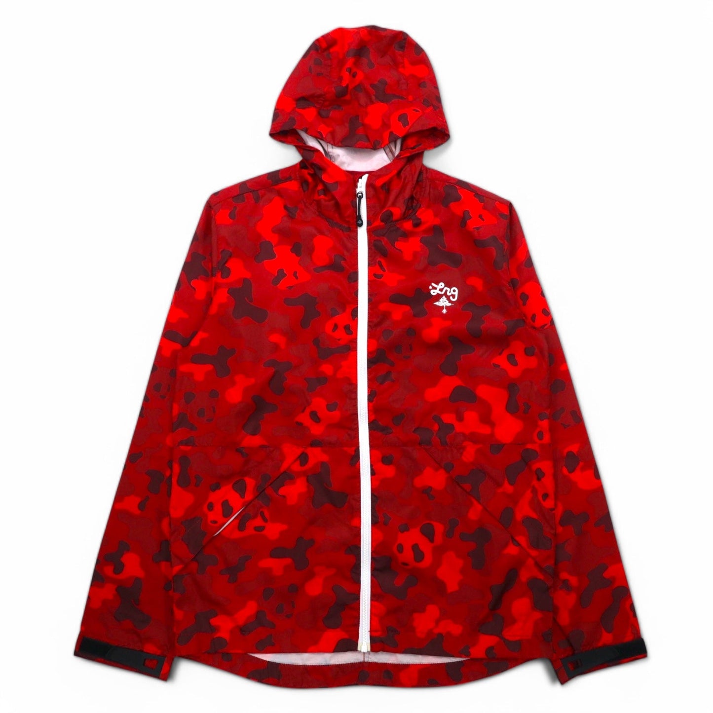 LRG ナイロン シェルパーカー レインジャケット S レッド ポリエステル カモフラ柄