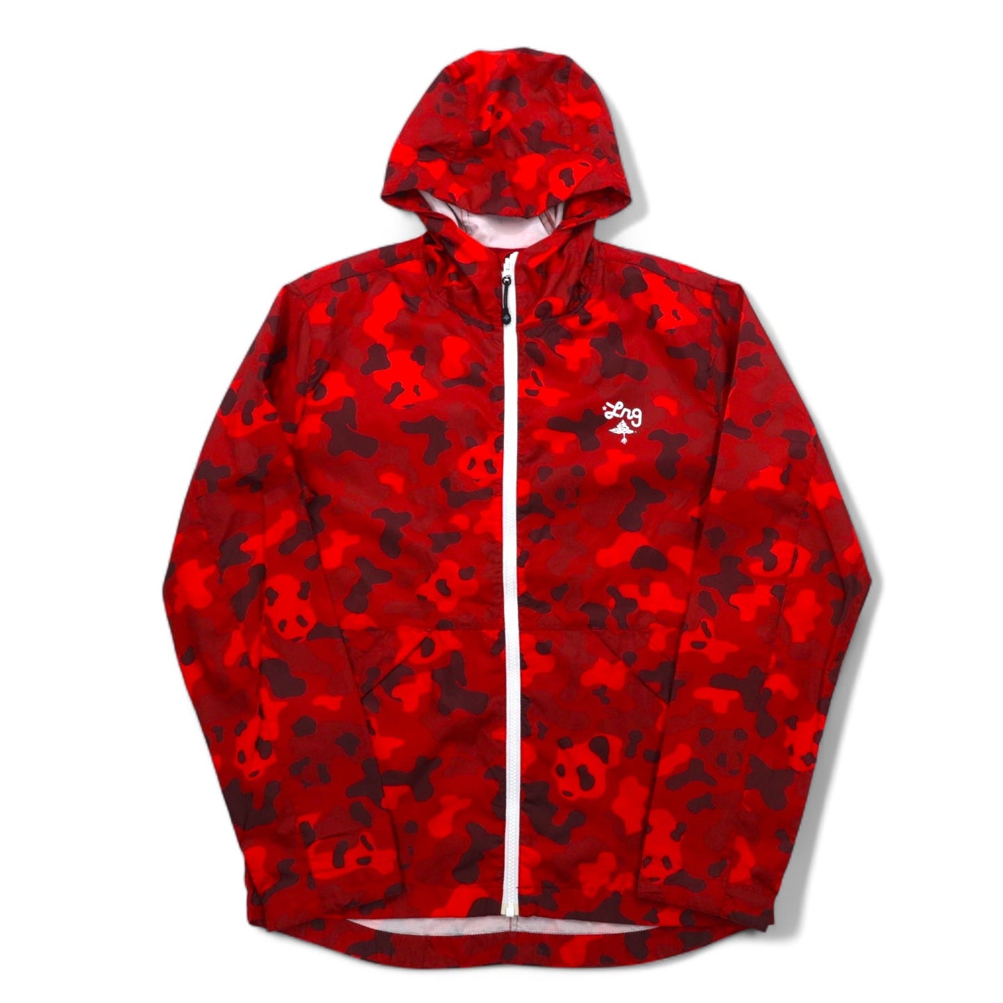 LRG ナイロン シェルパーカー レインジャケット S レッド ポリエステル カモフラ柄