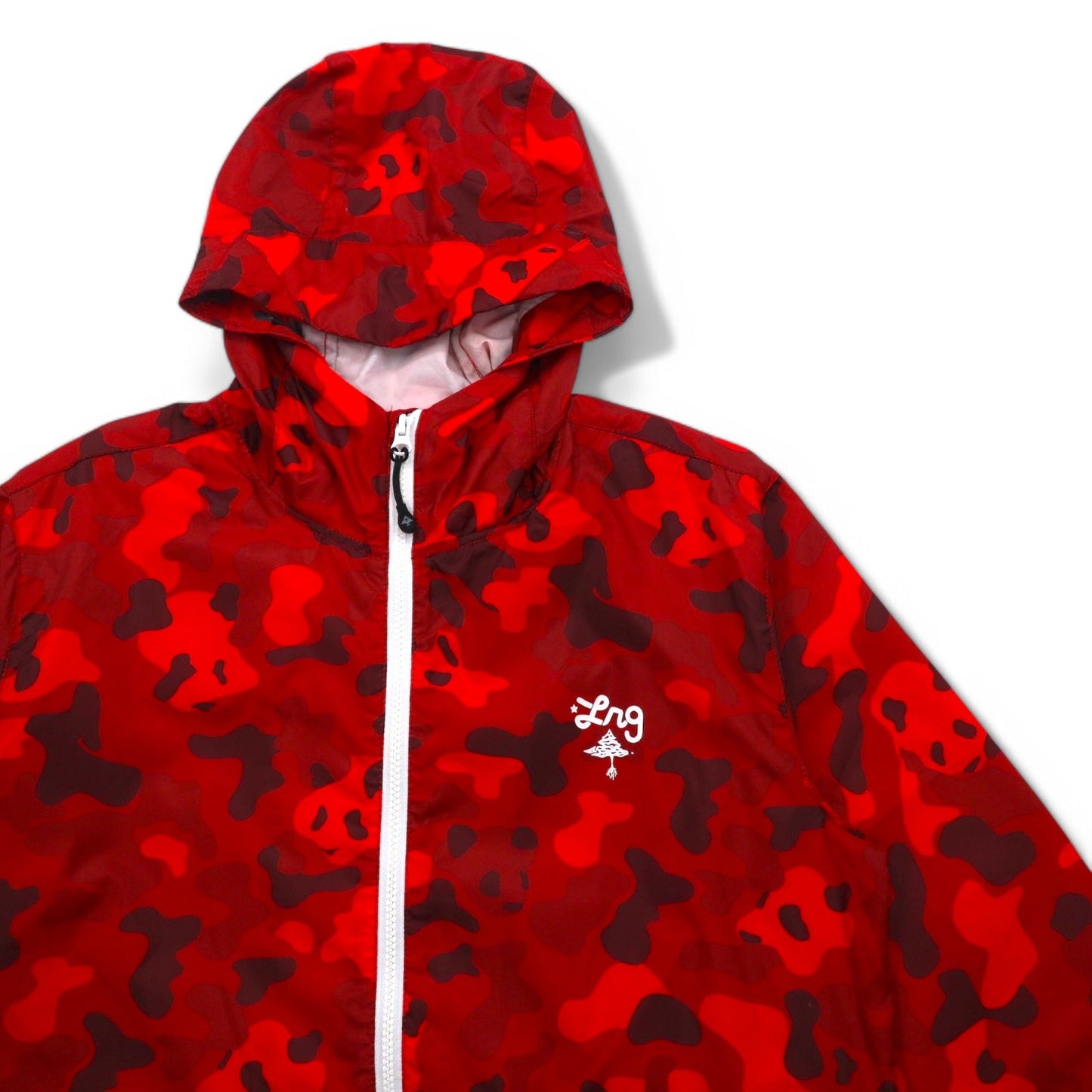 LRG ナイロン シェルパーカー レインジャケット S レッド ポリエステル カモフラ柄