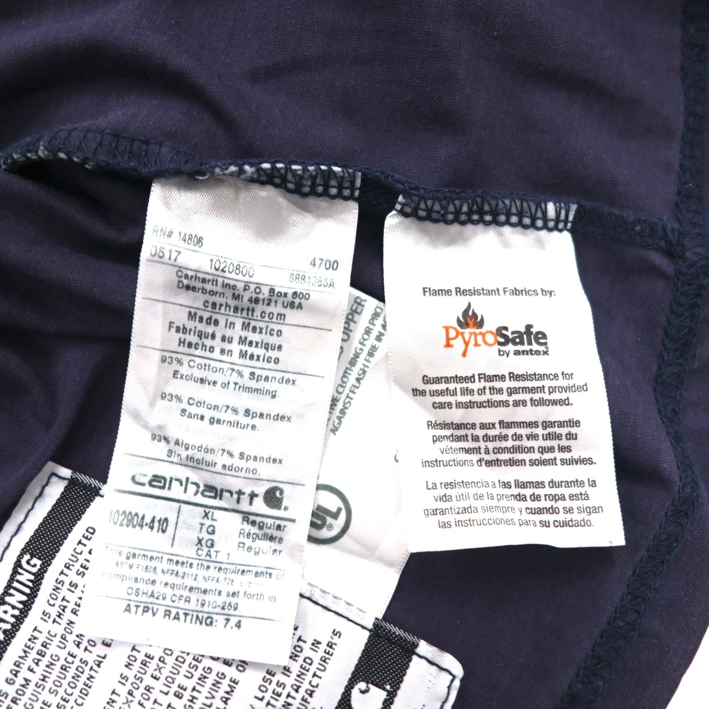 carhartt FORCE 難燃 FR ロングスリーブ Tシャツ ロンT XL ネイビー ストレッチ 102904-410 メキシコ製