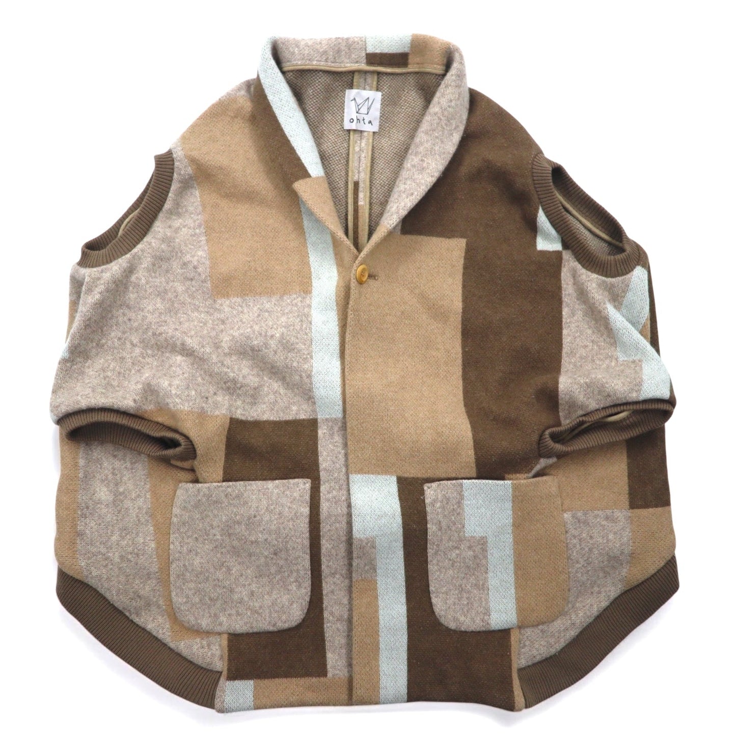ohta ポンチョ カーディガン FREE ブラウン ベージュ マルチカラー アンゴラ 14aw-ha-pl 日本製