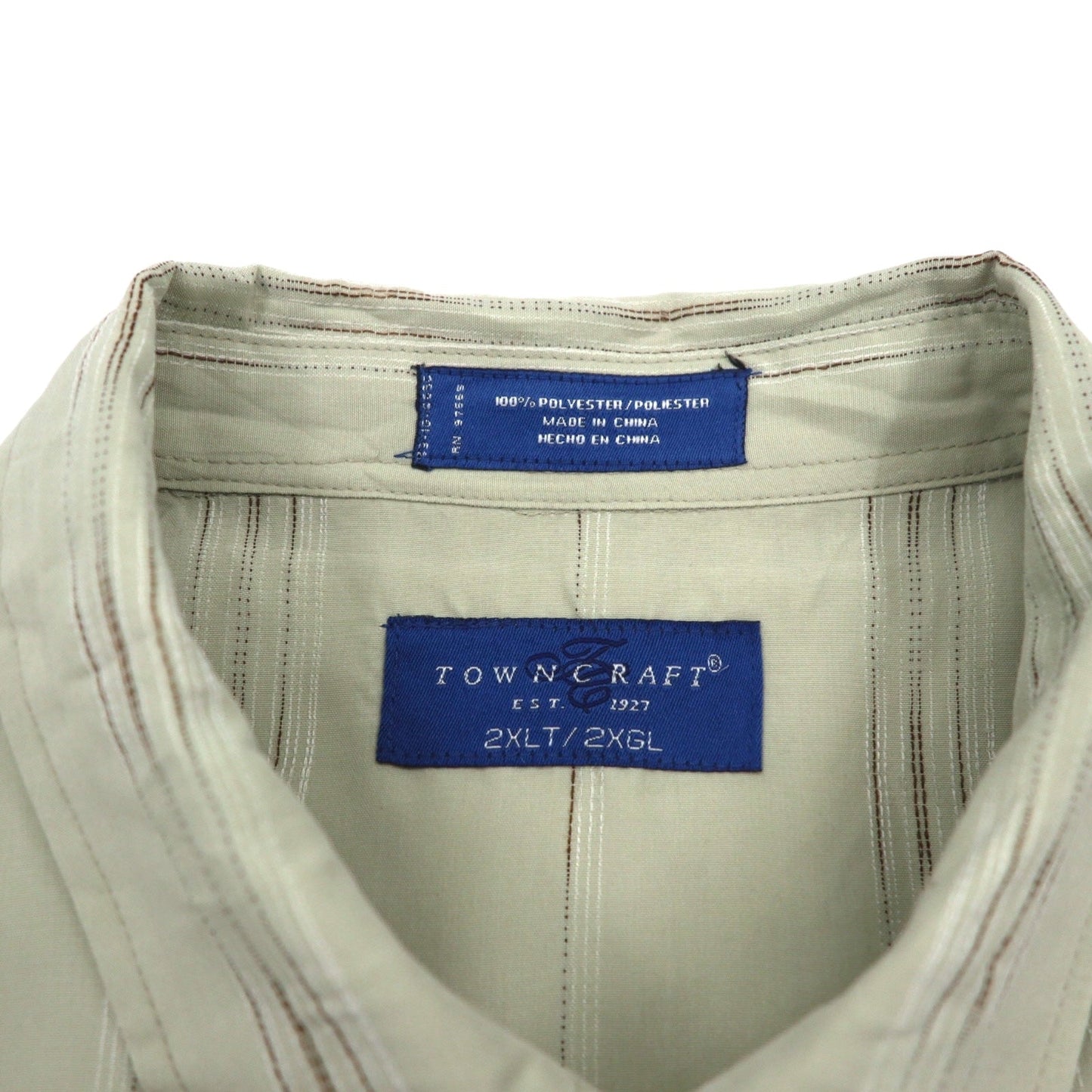 TOWN CRAFT 90年代 半袖シャツ 2XL ベージュ ストライプ ポリエステル 胸ポケット