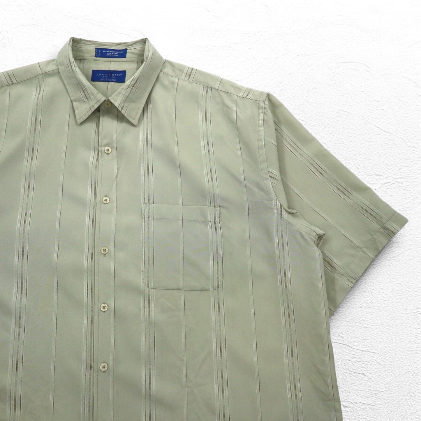 TOWN CRAFT 90年代 半袖シャツ 2XL ベージュ ストライプ ポリエステル 胸ポケット