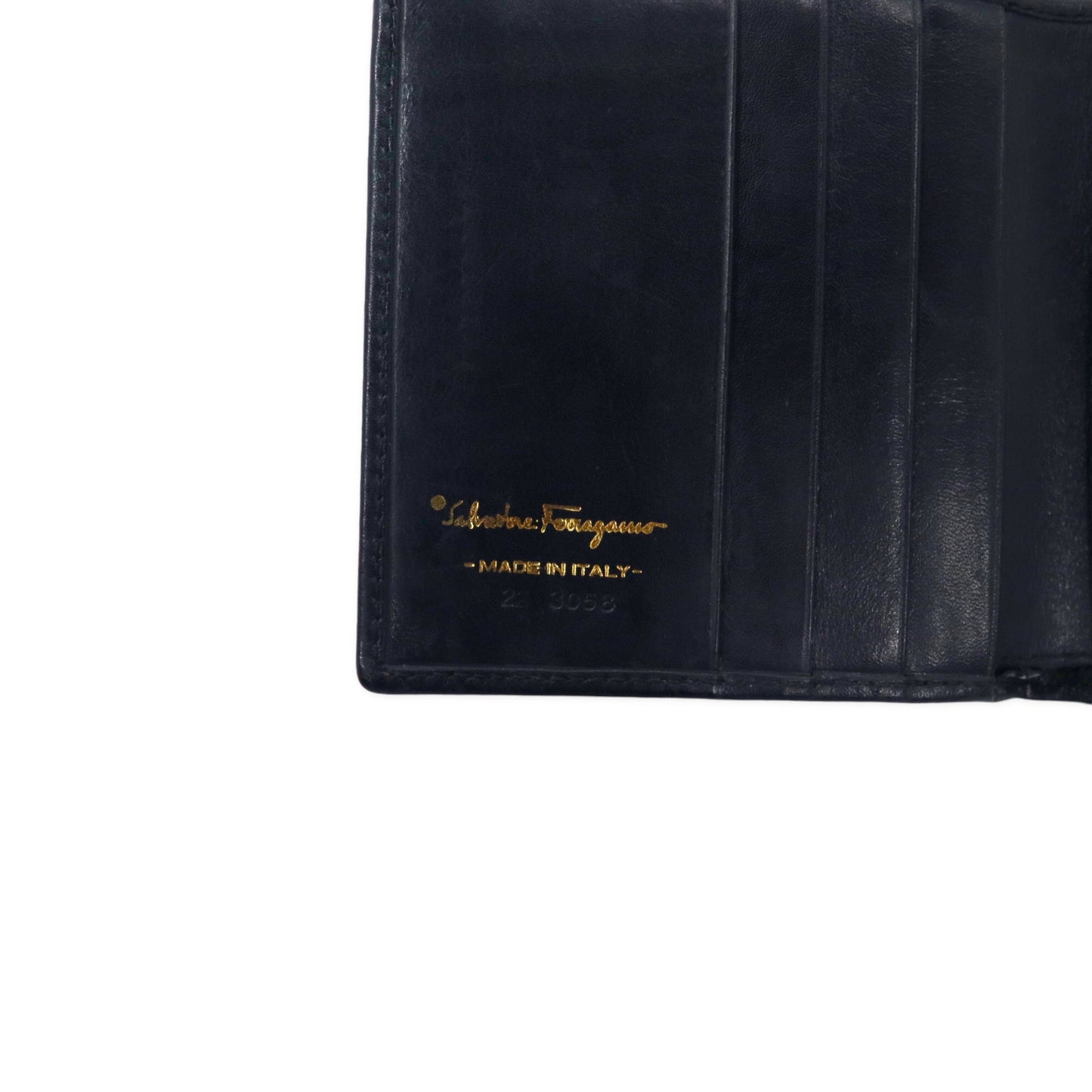 Salvatore Ferragamo ヴァラリボン がま口 2つ折り財布 レザー ブラック