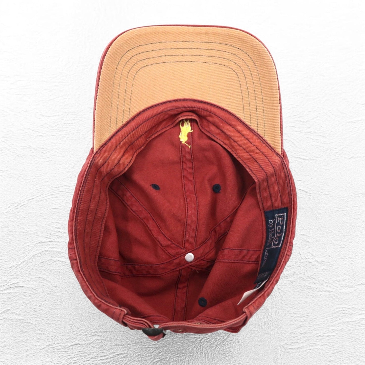 Polo by Ralph Lauren ユーズドウォッシュ加工  6パネルキャップ FREE ベルト レッド スモールポニー刺繍
