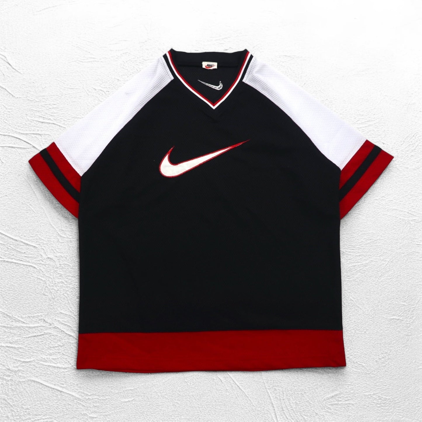 NIKE 90年代 銀タグ スウォッシュ 刺繍 ゲームシャツ Vネック Tシャツ L ブラック ポリエステル