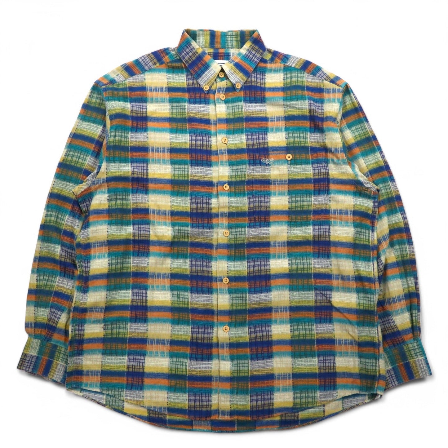 MISSONI SPORT 90年代 ボタンダウンシャツ L グリーン イエロー チェック コットン ビッグサイズ