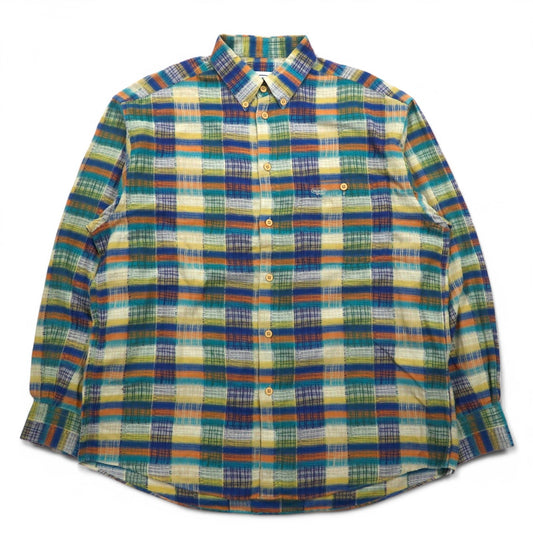 MISSONI SPORT 90年代 ボタンダウンシャツ L グリーン イエロー チェック コットン ビッグサイズ