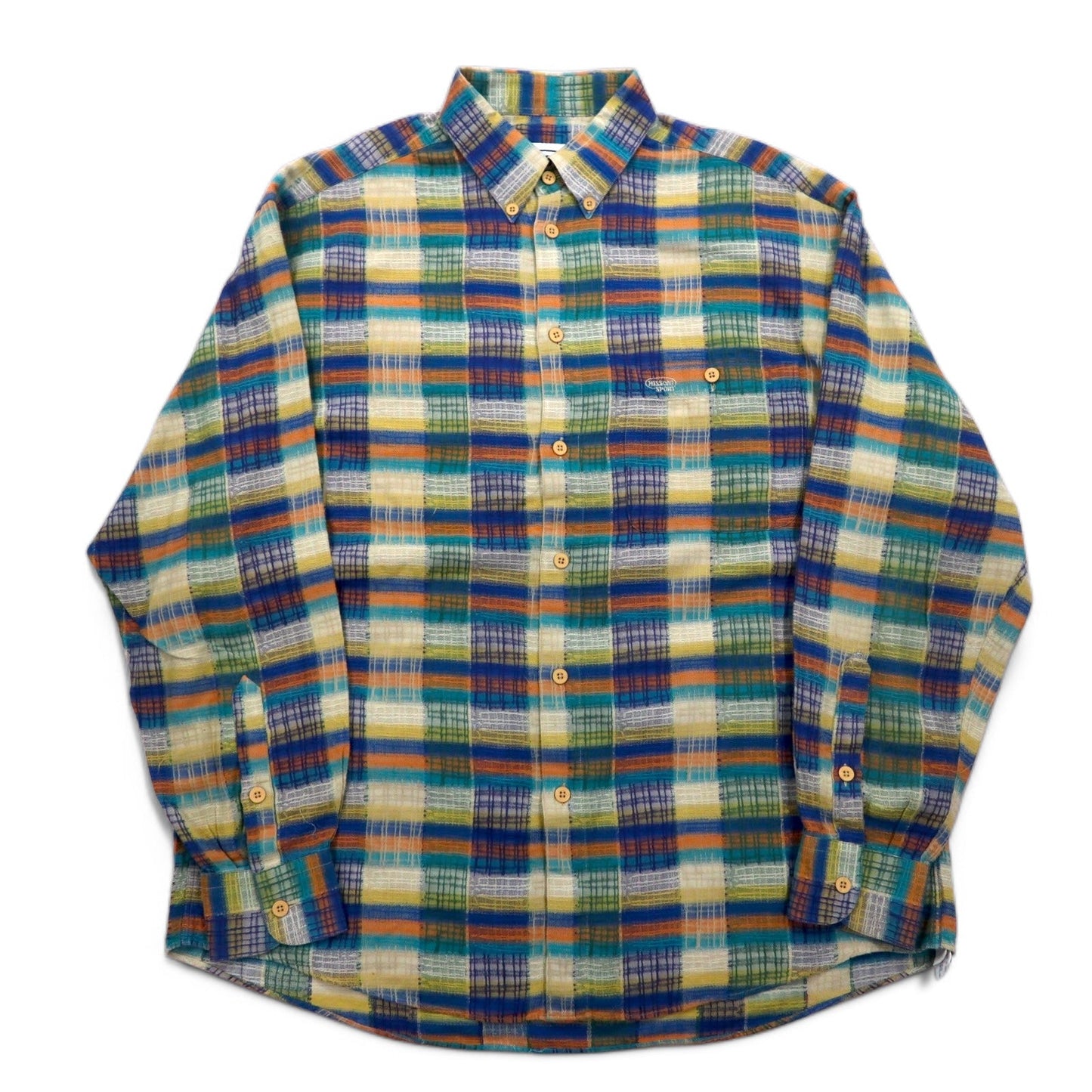 MISSONI SPORT 90年代 ボタンダウンシャツ L グリーン イエロー チェック コットン ビッグサイズ