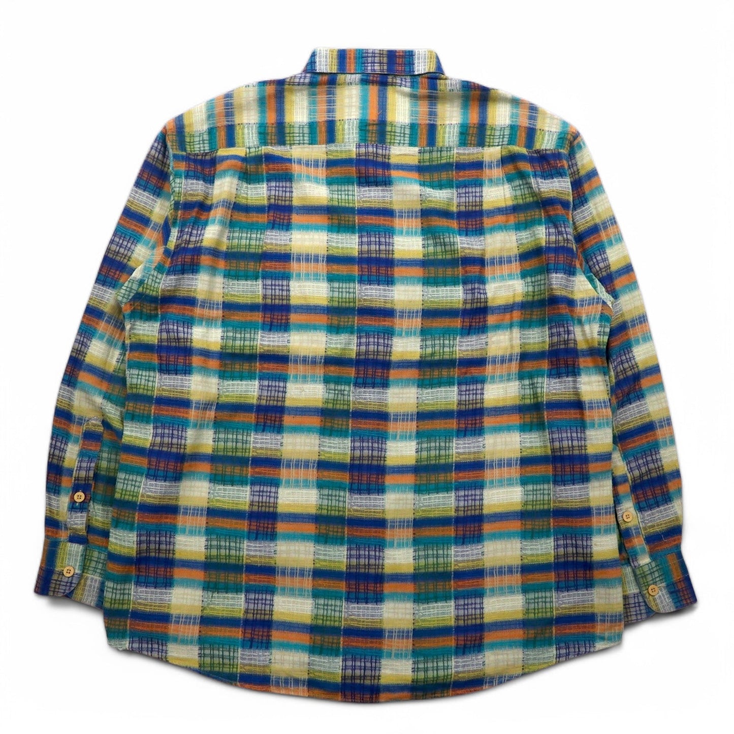 MISSONI SPORT 90年代 ボタンダウンシャツ L グリーン イエロー チェック コットン ビッグサイズ