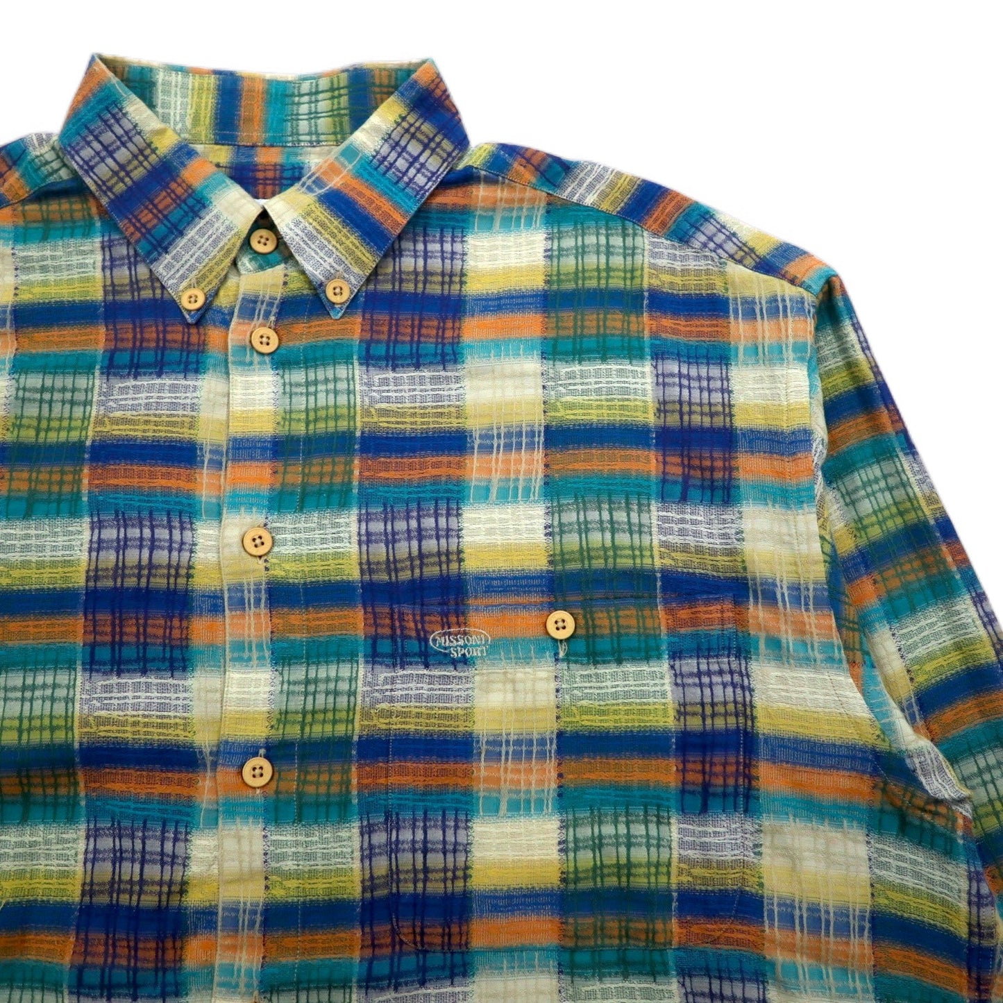 MISSONI SPORT 90年代 ボタンダウンシャツ L グリーン イエロー チェック コットン ビッグサイズ