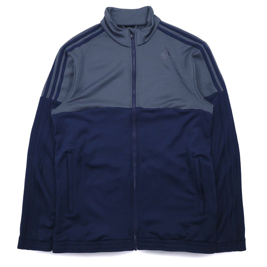 adidas スタンドカラートラックジャケット ジャージ 2XL バイカラー ネイビー グレー ポリエステル 3ストライプ