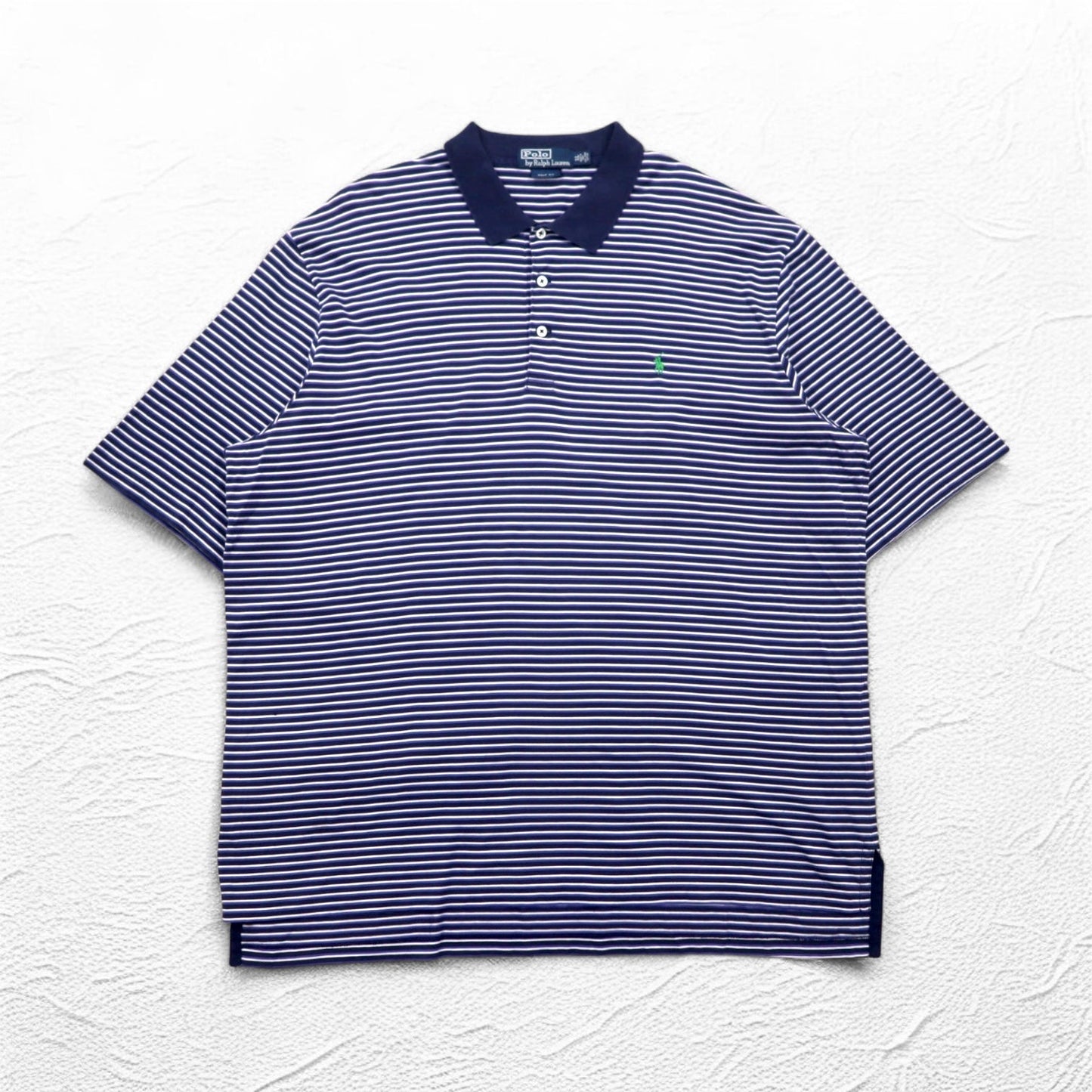 Polo by Ralph Lauren 90年代 ポロシャツ XL ビッグサイズ ネイビー ボーダー ピマコットン GOLF FIT スモールポニー刺繍 ペルー製