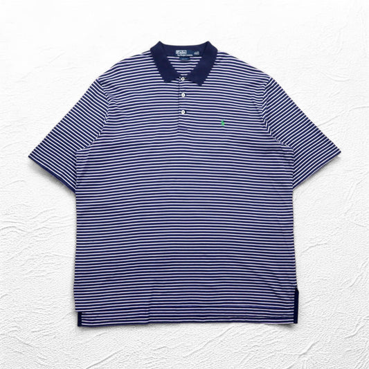 Polo by Ralph Lauren 90年代 ポロシャツ XL ビッグサイズ ネイビー ボーダー ピマコットン GOLF FIT スモールポニー刺繍 ペルー製