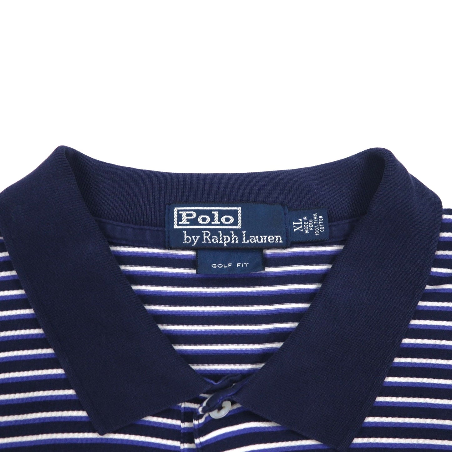 Polo by Ralph Lauren 90年代 ポロシャツ XL ビッグサイズ ネイビー ボーダー ピマコットン GOLF FIT スモールポニー刺繍 ペルー製