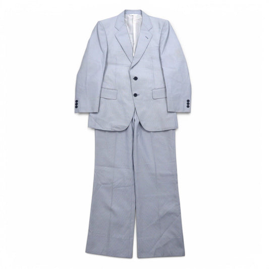 Vintage 90s Japan Made Traditional Suit Mr. SANYO シアサッカー 2B スーツ セットアップ S ブルー ストライプ ワイド