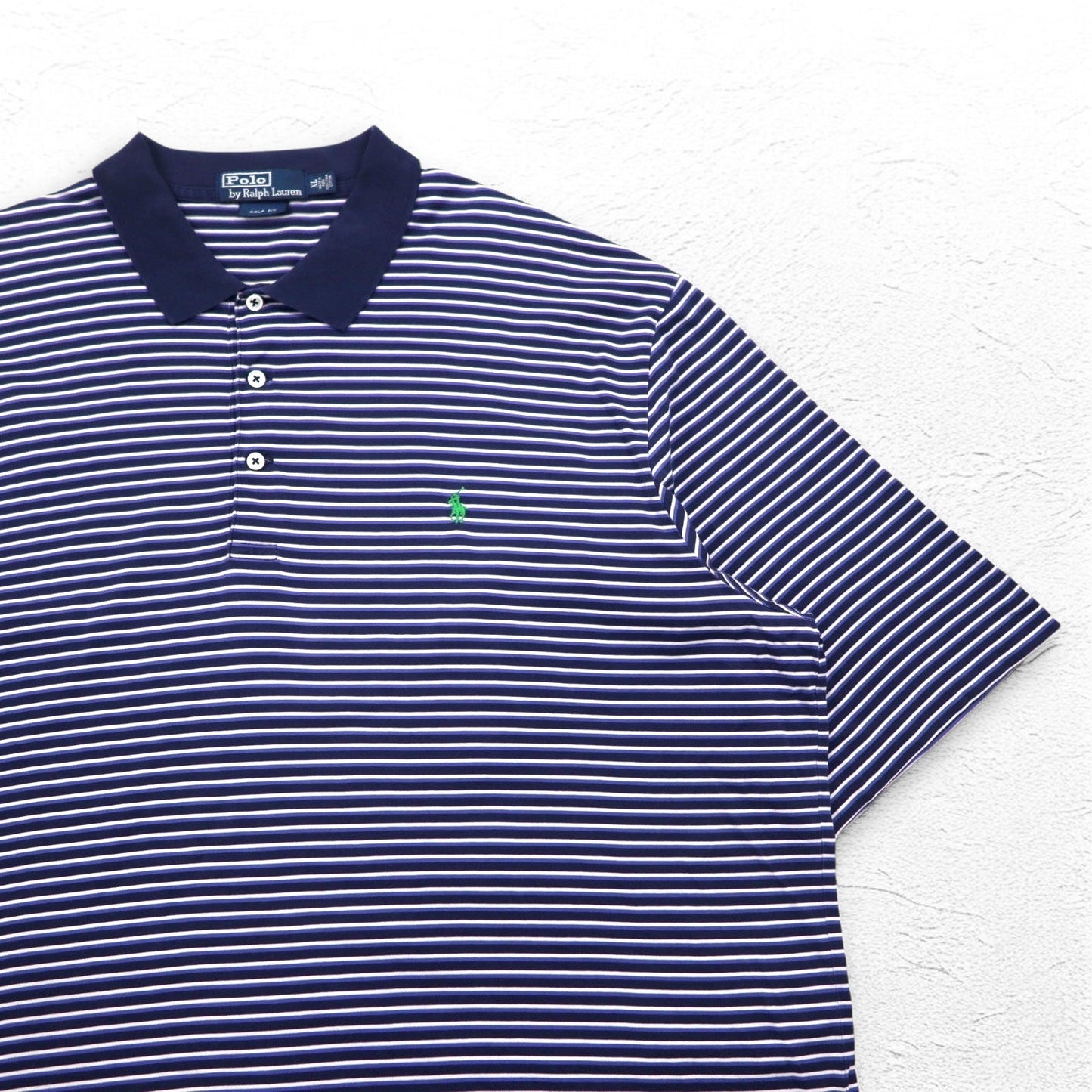 Polo by Ralph Lauren 90年代 ポロシャツ XL ビッグサイズ ネイビー ボーダー ピマコットン GOLF FIT スモールポニー刺繍 ペルー製