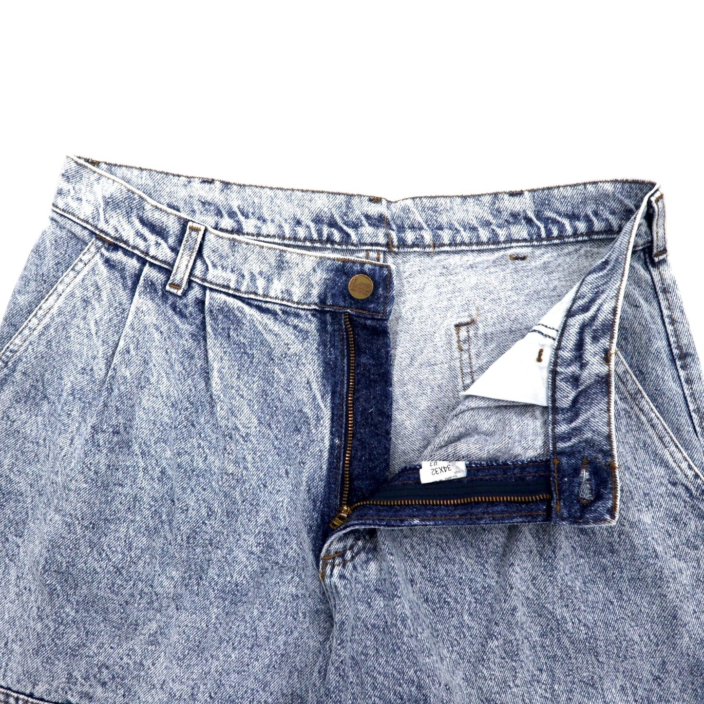 Lee 90年代 USA製 タック ワイド テーパード デニムパンツ 34 ブルー ケミカルウォッシュ コットン ジッパーフライ