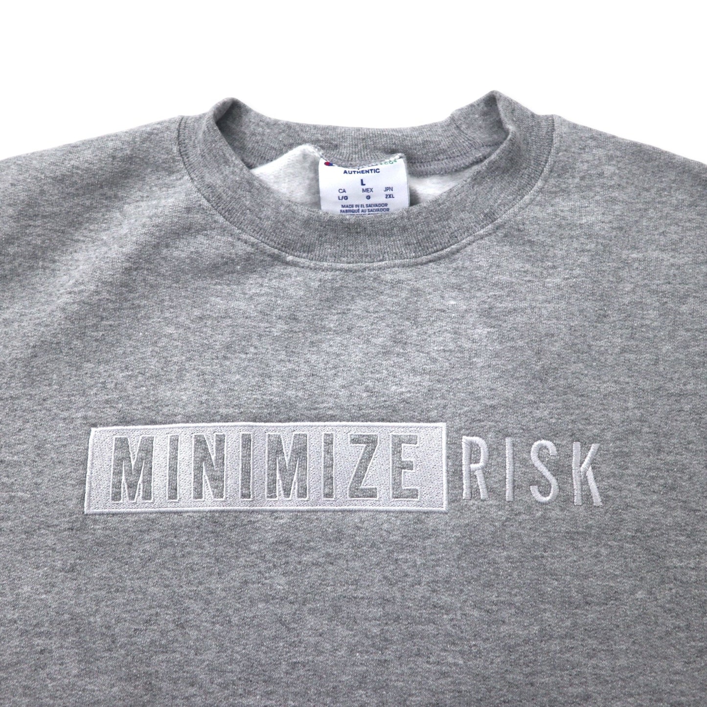 Champion ECO クルーネック スウェット 2XL グレー コットン 裏起毛 MINIMIZE RISK 刺繍 エルサルバドル製