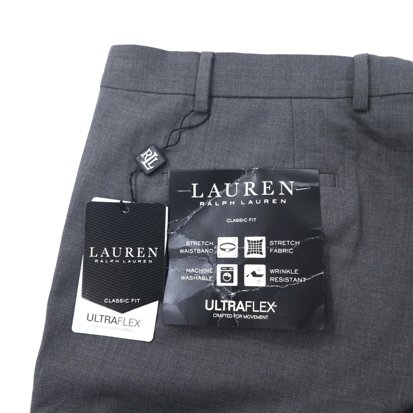 LAUREN RALPH LAUREN クラシックフィット スラックスパンツ 36W グレー ポリエステル ストレッチ ULTRA FLEX 形態安定 未使用品